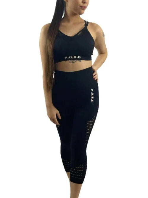 P.O.S.E  Abloom Black Seamless 7/8 Gym Fitness Wear Leggings