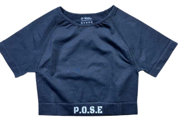 P.O.S.E Endurance Seamless Black Sports Gym Crop Top Short sleeves