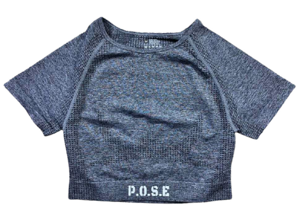 P.O.S.E Endurance Seamless Grey Sports Gym Crop Top Short Sleeves