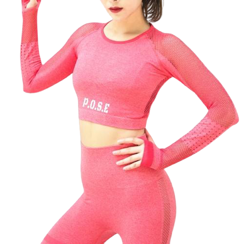P.O.S.E Elite Mesh Long Sleeve Gym Sports Crop Top